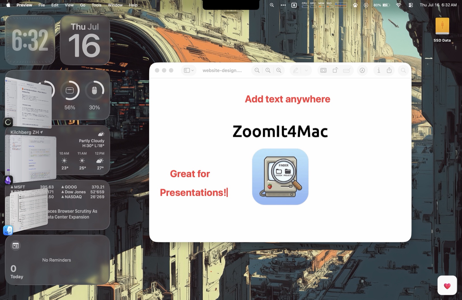 Large text typed directly onto the screen
